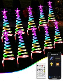 10 Pack Christmas Pathway Lights Outdoor with RGBW DIY Modes, APP Control Spiral Lighted Christmas Tree Path Lights with Scene Modes Schedule Mus
