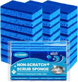 Sponges Kitchen 24pcs, Non-Scratch Scrub Dish Sponge Safe on Non-Stick Cookware, Dual Sided Cleaning Sponges for Kitchen, Household, Bathroom and